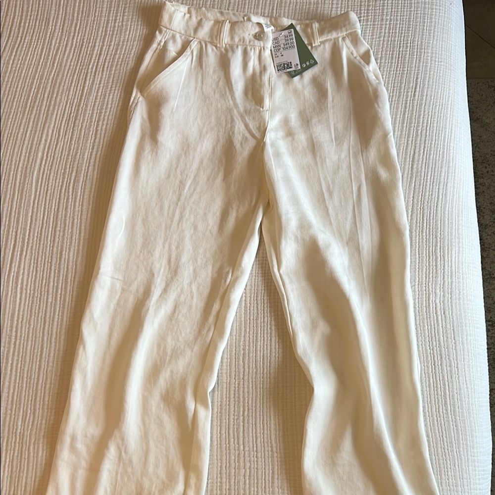 Wide Leg Cream Trousers Size 6 H&M